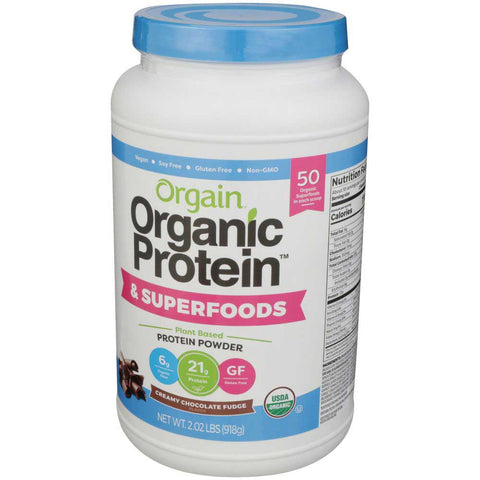 Orgain Organic Creamy Chocolate Fudge Plant Based Protein and Superfoods Powder, 2.02 Pound