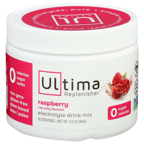 Ultima Replenisher Raspberry Electrolyte Powder Drink Mix, 3.4 Ounce Canister