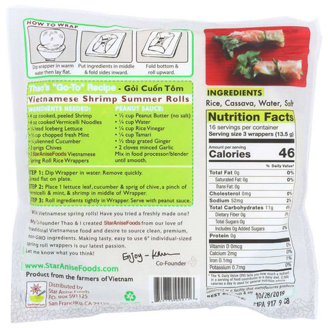 Star Anise Foods Vietnamese Spring Roll Rice Wrapper, 8 Ounce -- 12 per case
