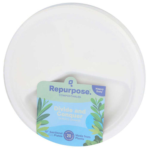 Repurpose Divide and Conquer Compostable Sectional Plate, 10 inch - 20 count per pack -- 12 packs per case