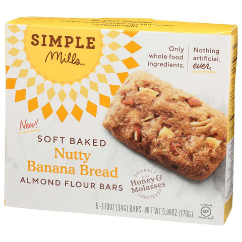 Simple Mills Soft Baked Nutty Banana Bread Almond Flour Bar, 5.99 Ounce -- 6 per case