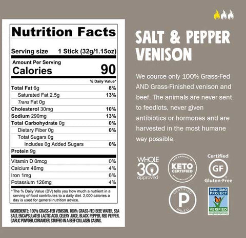 Chomps Salt and Pepper Venison Sticks, 1.15 Ounce -- 24 per case