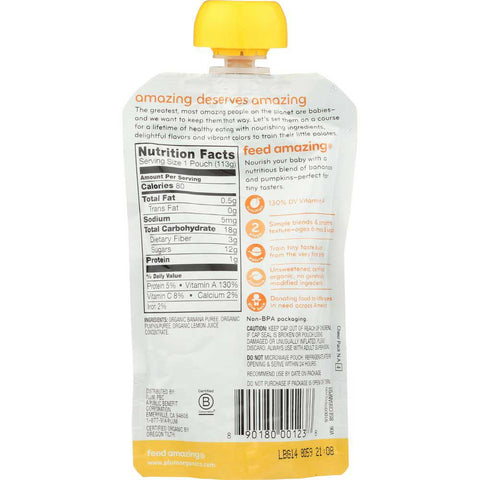 Plum Organics Pumpkin and Banana Baby Food, 4 Ounce -- 6 per case.