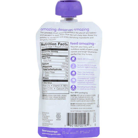 Plum Organics Second Blend Blueberry Pear and Purple Carrot Baby Food, 4 Ounce -- 6 per case.