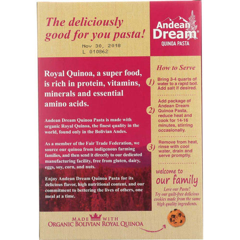 Andean Dream Organic Quinoa Fusilli Pasta, 8 Ounce -- 12 per case.