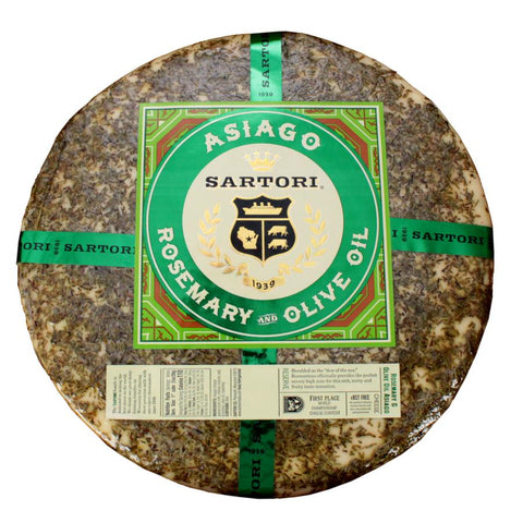 Sartori Reserve Rosemary and Olive Oil Asiago Cheese Wheel, 20 Pound.