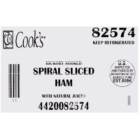 Cooks Ham Hickory Smoked Spiral Sliced Ham with Natural Juices, 41.4 Pound.