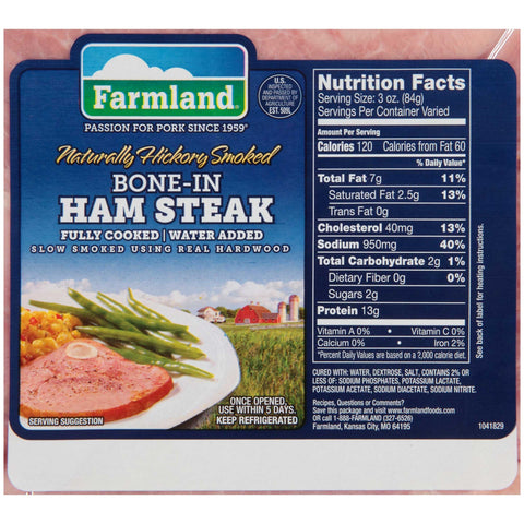 Farmland Water Added Bone In Smoked Ham Steak, 1.14 Pound -- 12 per case.