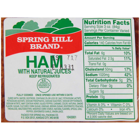 Farmland Natural Juice Hill Original Smoked Spring Ham, 3.94 Pound -- 8 per case.