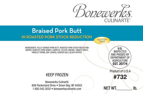 Bonewerks Culinarte Braised Boneless Pork Butt with Reduced Pork Stock, 6.25 Pound -- 3 per case.