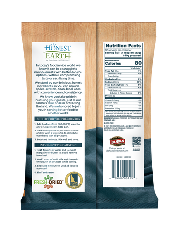 Honest Earth® Creamy Mashed Potatoes with Butter & Sea Salt, 8/26 oz. pchs