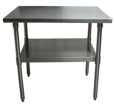 BK Resources 18 Gallon T-430 Stainless Steel Flat Top Work Table with Galvanized Undershelf and Galvanized Legs, 30 inch Width x 30 inch Depth