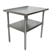 BK Resources 18 Gallon T-430 Stainless Steel Flat Top Work Table with Galvanized Undershelf and Galvanized Legs, 30 inch Width x 30 inch Depth