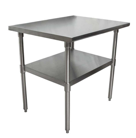 BK Resources 18 Gallon T-430 Stainless Steel Flat Top Work Table with Galvanized Undershelf and Galvanized Legs, 30 inch Width x 30 inch Depth