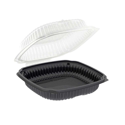 Anchor Packaging Culinary Lites  1-Compartment Black Base with Clear Anti-Fog Tear-Away Lid Hinged Container, 39 Ounce Capacity -- 100 per case