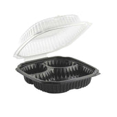 Anchor Packaging Culinary Lites  3-Compartment Black Base with Clear Anti-Fog Tear-Away Lid Hinged Container, 9 x 9 x 3.125 inch -- 100 per case