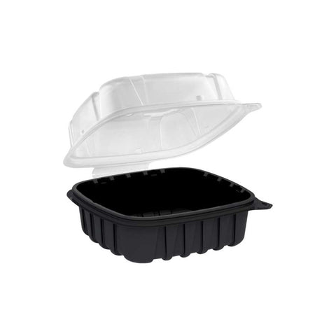 Anchor Packaging Culinary Basics Polypropylene 1-Compartment Black Base/Clear Lid Hinged Clamshell Container, 6 x 6 inch -- 420 per case
