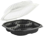 Anchor Packaging Polypropylene Black Base 3 Compartment Container with Clear 1-Compartment Lid, 9.5 x 10.5 inch -- 100 per case