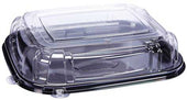 WNA CaterLine Contours PETE Rectangle Black Tray and Clear Lid Set, 12 x 10 x 2.5 inch -- 25 sets per case