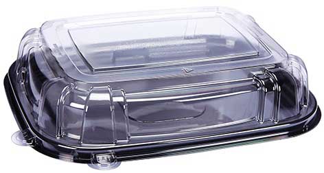 WNA CaterLine Contours PETE Rectangle Black Tray and Clear Lid Set, 12 x 10 x 2.5 inch -- 25 sets per case