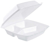 Dart Extruded Polystyrene Medium White Three Compartment Insulated Foam Container, 8.4 x 8 x 3.2 inch -- 200 per case