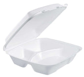 Dart White Expanded Polystyrene Foam Large Three Compartment Hinged Lid Container, 9.4 x 9 x 3 inch -- 200 per case