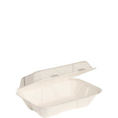 Solo Ivory Bagasse Hinged Container, 9.1 x 6.1 x 3.0 inch -- 200 per case