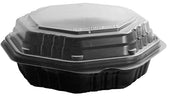 Dart Container Creative Carryouts OctaView Hinged Medium Octagon 1-Compartment Black Base/Clear Lid Container, 6 inch -- 200 per case