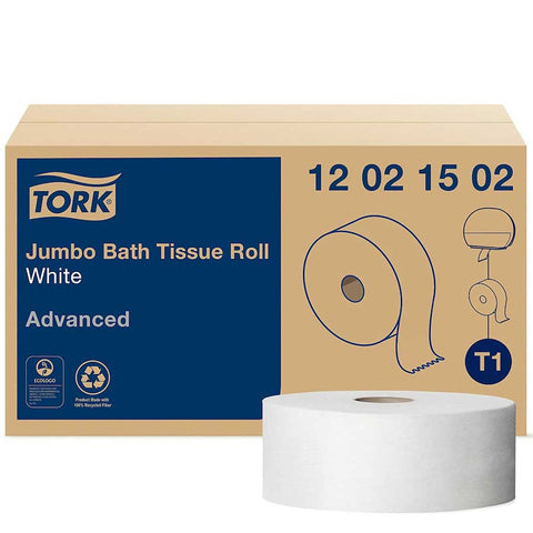 Essity Tork Advanced 100 Percent Recycled Fibre Paper 2-Ply Jumbo Bath Tissue Roll, 1600 Feet -- 6 per case
