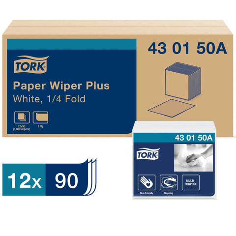 Tork White Self Dispensing 1 Ply 1/4 Fold Paper Wiper Plus, 90 count -- 12 per case