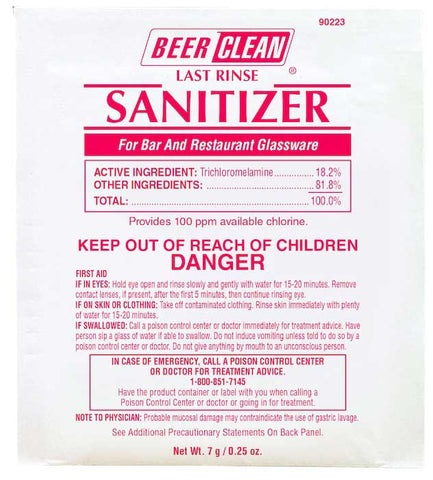 Diversey Beer Clean Last Rinse Sanitizer, 0.25 Ounce -- 100 per case