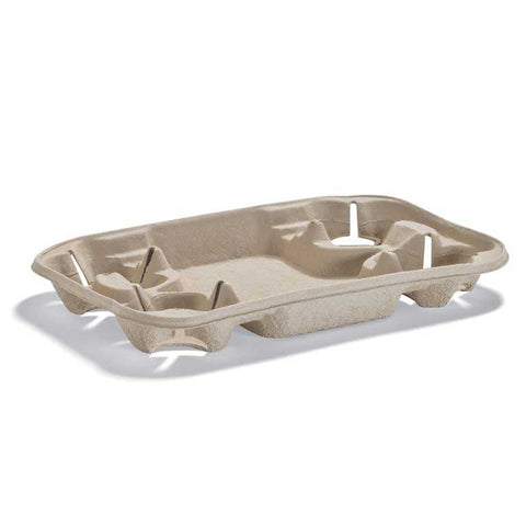 Huhtamaki Strongholder Molded Fiber Paper 4-Cup Food and Beverage Carrier with Tray, 8-22 Ounce -- 250 per case