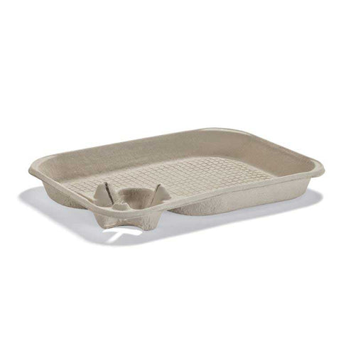 Huhtamaki StrongHolder Molded Fiber Paper Tan Tray with Cup Hole, 13 x 10 x 2 inch -- 200 per case