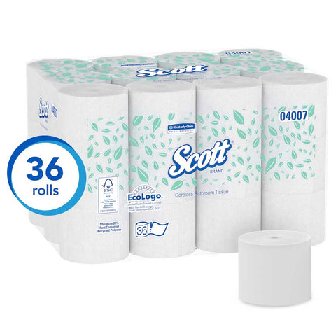 Scott Essential Coreless 2-Ply Standard Roll Toilet Paper - 1000 sheets per roll -- 36 rolls per case