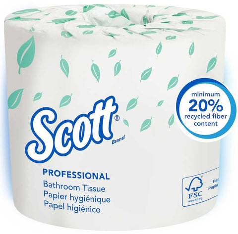 Scott Essential Professional 2 Ply White Standard Roll Toilet Paper Tissue, 4 x 4.1 x 19 inch - 550 sheets per roll -- 80 rolls per case