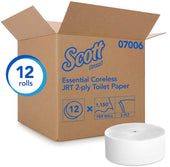 Scott Essential 2 Ply White Coreless Jumbo Roll Round Toilet Paper, 3.78 inch x 1150 feet -- 12 per case