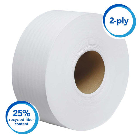 Scott White 2 Ply Cotton Jumbo Toilet Tissue Roll, 750 Feet -- 12 rolls per case