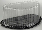 Pactiv RPET Half Round Black Base Cake Container with 5 inch Tall Clear Fluted Dome Lid, 8 Ounce Capacity -- 60 per case