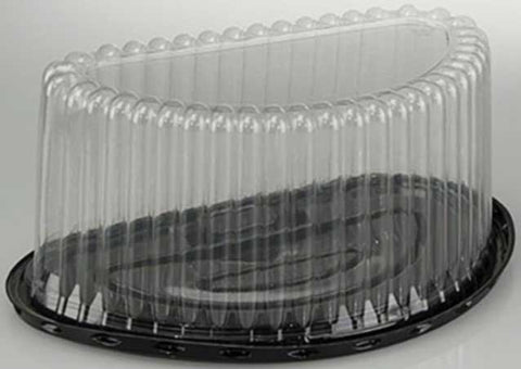 Pactiv RPET Half Round Black Base Cake Container with 5 inch Tall Clear Fluted Dome Lid, 8 Ounce Capacity -- 60 per case