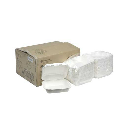 Pactiv Earthchoice Bagasse Compostable White Hinged Lid Container, 8 x 8 x 3 inch -- 150 per case