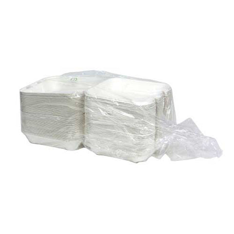 Pactiv Earthchoice Bagasse Compostable White Hinged Lid Container, 8 x 8 x 3 inch -- 150 per case