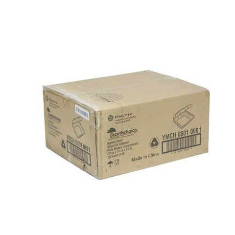 Pactiv Earthchoice Bagasse Compostable White Hinged Lid Container, 8 x 8 x 3 inch -- 150 per case