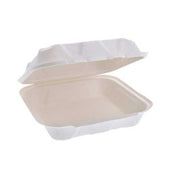 Pactiv Earthchoice Bagasse Compostable White Hinged Lid Container, 8 x 8 x 3 inch -- 150 per case