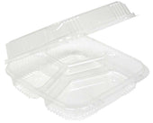 Pactiv OPS Clear Large Smart Lock 9 inch Hinged Lid 3 Compartment Container, 62 Ounce Capacity -- 200 per case