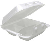 Pactiv SmartLock Polystyrene Foam Medium White 3-Compartment Hinged-Lid Takeout Container, 8 Ounce Capacity -- 150 per case