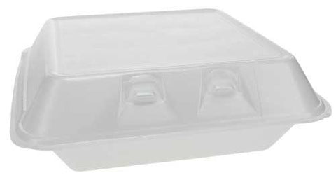 Pactiv SmartLock Polystyrene Foam Large White 1 Compartment Hinged-Lid Takeout Container, 8 Ounce Capacity -- 150 per case