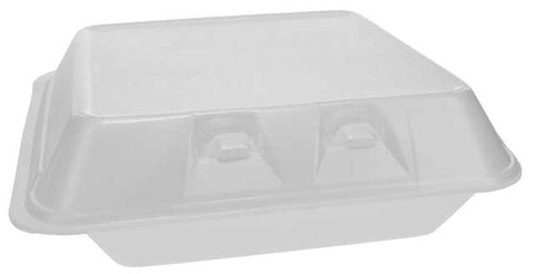 Pactiv SmartLock Polystyrene Foam Large White 3 Compartment Hinged-Lid Takeout Container, 8 Ounce Capacity -- 150 per case