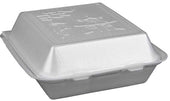 Pactiv Oriental Medium Double Laminated 3 Compartment White Expanded Polystyrene Foam Hinged Lid Container, 8.43 x 3.12 inch -- 150 per case