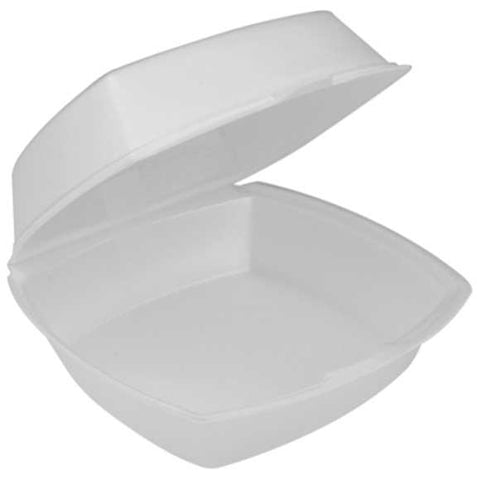 Pactiv Foam White 1 Compartment Hinged-Lid Takeout Sandwich Container, 30 Ounce Capacity -- 500 per case
