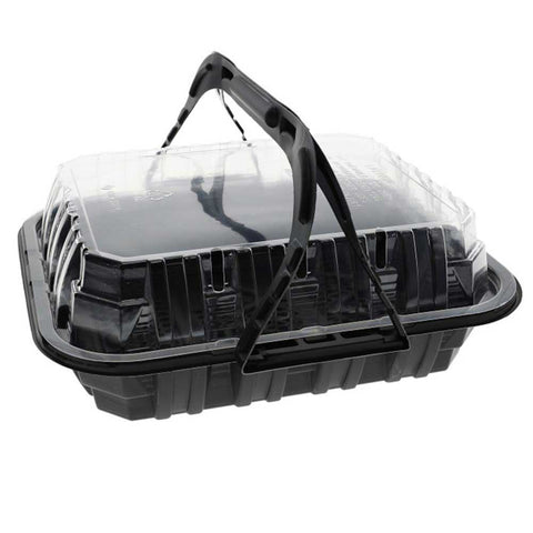 Pactiv Black Small Rectangular Polypropylene Four Count Fried Chicken Container, 9.5 x 8 x 3 inch -- 100 per case